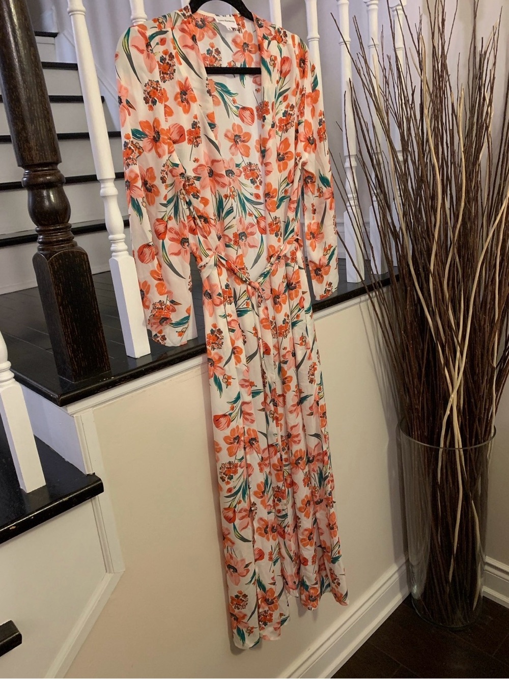 Floral Wrap Kimono Coverup  in Coral and White